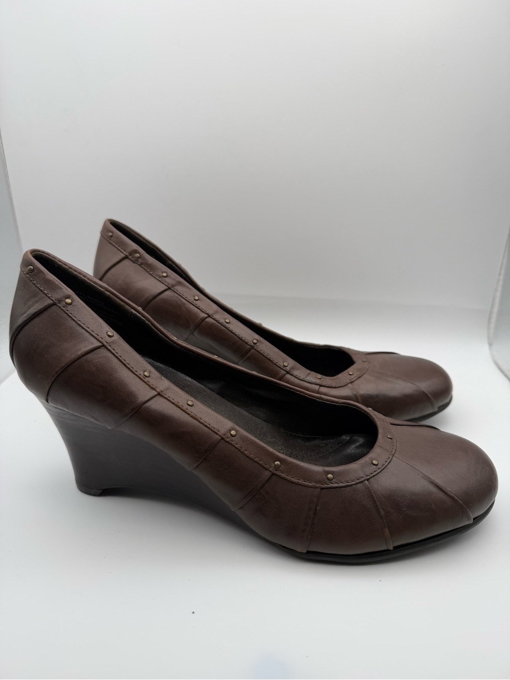 Whistles Brown Leather Wedge Pumps Size 8 Studded Detail